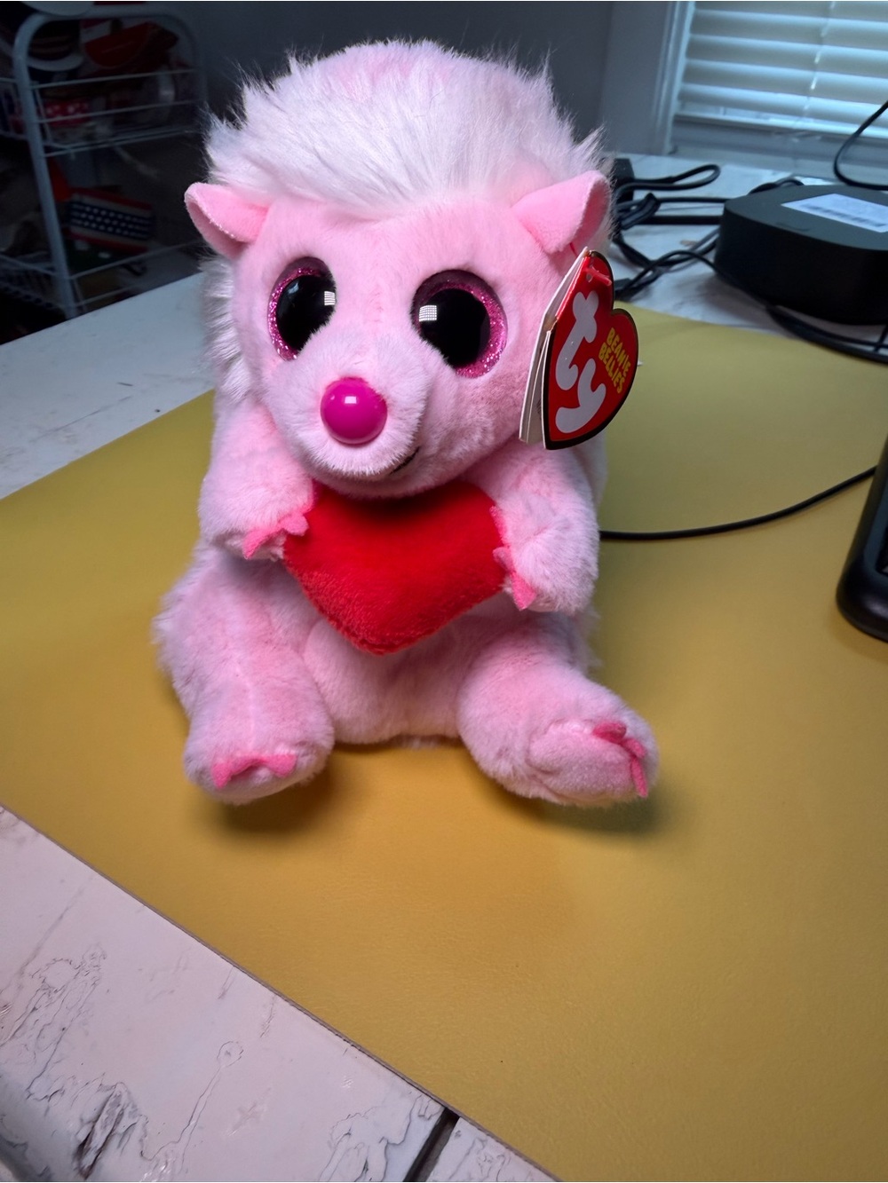 Ty Pink Hedgehog Plush with Red Heart